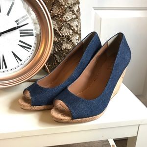 Caslon “Devin” Peeptoe Wedge in denim & cork